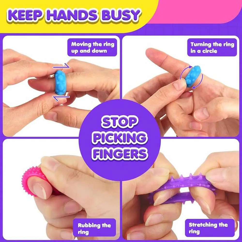 Sensory Rings Stress Relief Fidgets Sensory Toys Spiky Sensory Finger Rings Silent Stress Reducer Fidgets Ring for Kids Teens