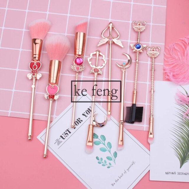 Hot Anime Cosmetic Makeup Brushes Set Tools Kit Eye Liner Shader Foundation Powder Natural-Synthetic Pink Hair - Image 5