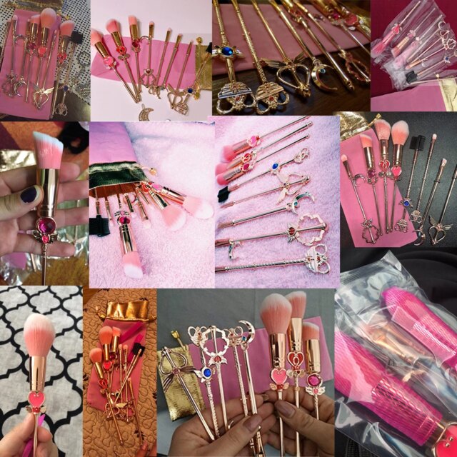 Hot Anime Cosmetic Makeup Brushes Set Tools Kit Eye Liner Shader Foundation Powder Natural-Synthetic Pink Hair - Image 2