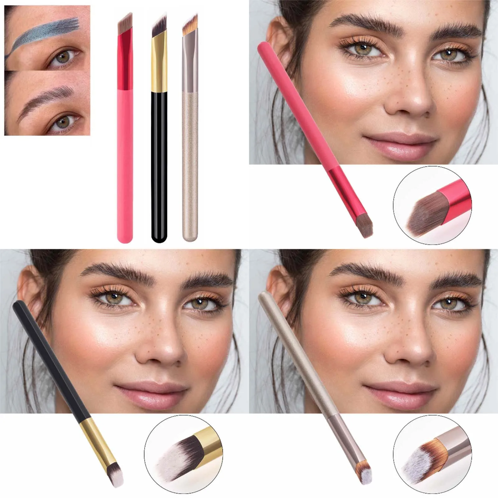 Square Tilt Angle Eyebrow Brush Soft Comfortable Fabric Head Makeup Brushes for Women Female Makeup Tool