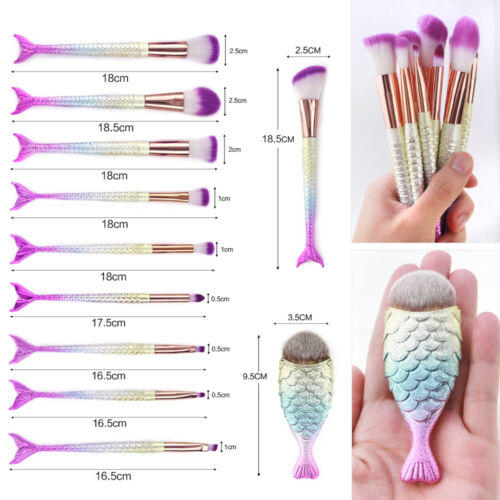 Makeup Brush Pro 11PCS Mermaid Powder Face Eyeliner Lip Cosmetic Brush Tools HOT