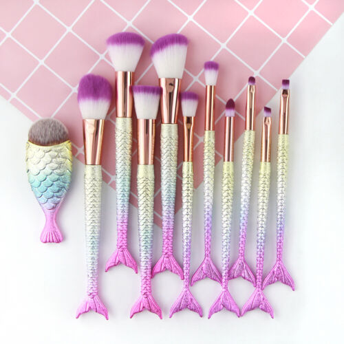 Makeup Brush Pro 11PCS Mermaid Powder Face Eyeliner Lip Cosmetic Brush Tools HOT