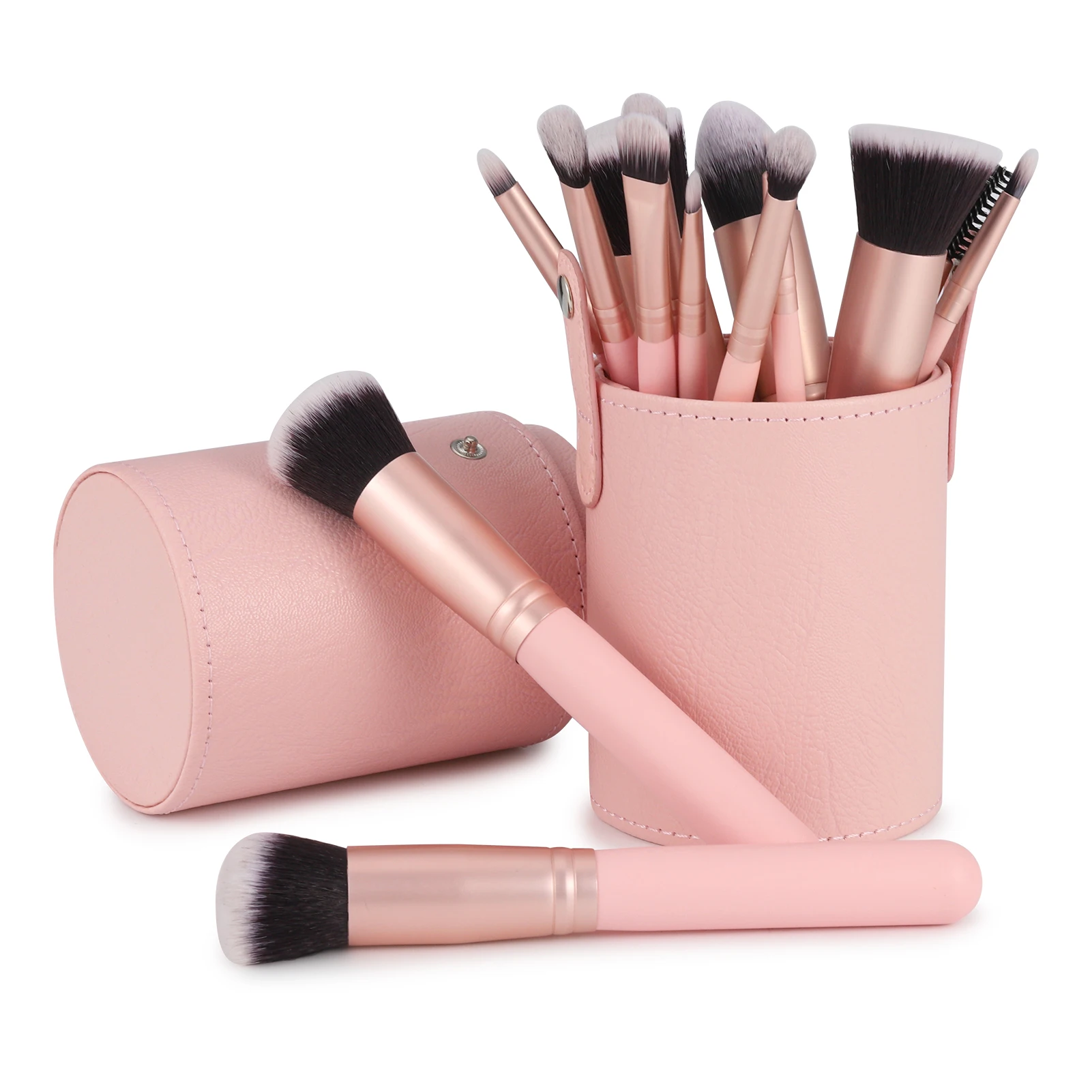 14PCS Makeup Brushes Set With PU Leather Holder, Premium Synthetic Professional Makeup Brushes for Full Face Make Up