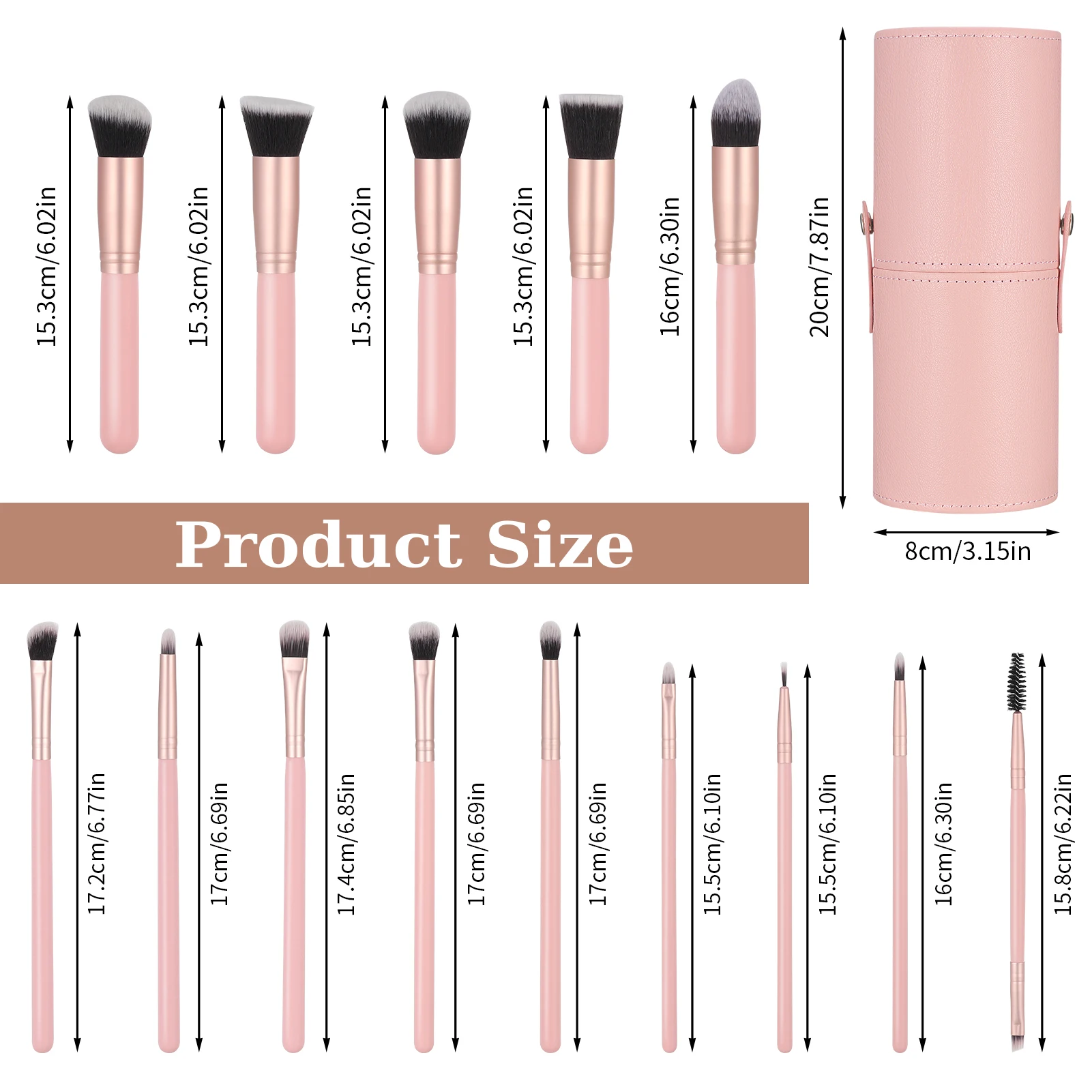 14PCS Makeup Brushes Set With PU Leather Holder, Premium Synthetic Professional Makeup Brushes for Full Face Make Up