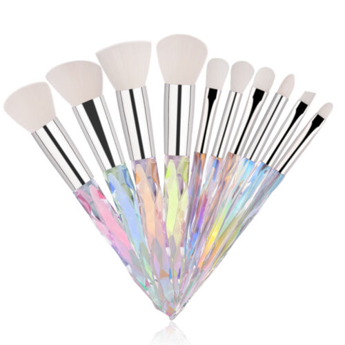 Makeup Brush Set 10Pcs Crystal Eyebrow Shadow Lip Pencil Blush Cosmetic Brushes