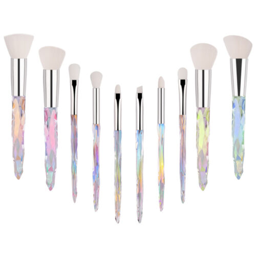 Makeup Brush Set 10Pcs Crystal Eyebrow Shadow Lip Pencil Blush Cosmetic Brushes