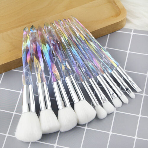 Makeup Brush Set 10Pcs Crystal Eyebrow Shadow Lip Pencil Blush Cosmetic Brushes