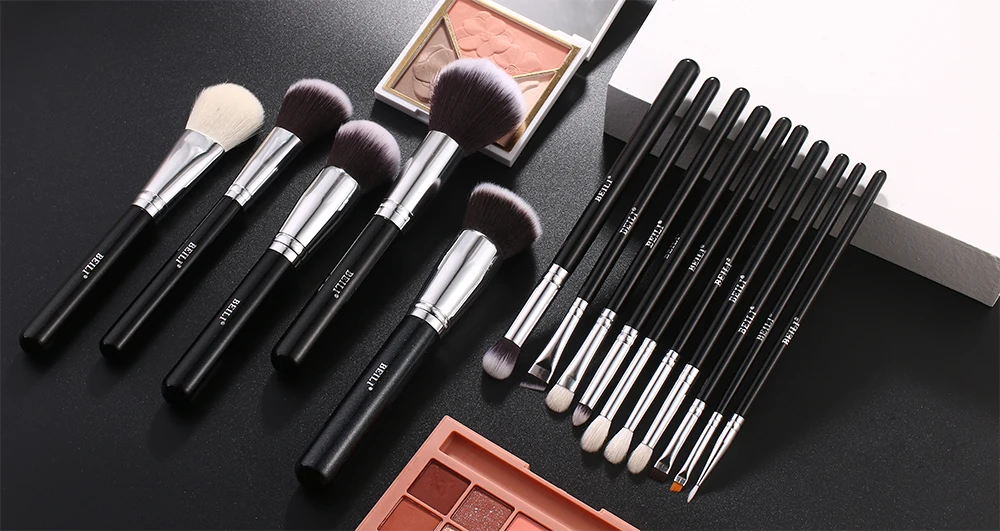 BEILI Black 15 Pcs Makeup Brushes Professional Natrul Goat Synthetic Hair Foundation Powder Eyeshadow Brush Make Up Tools