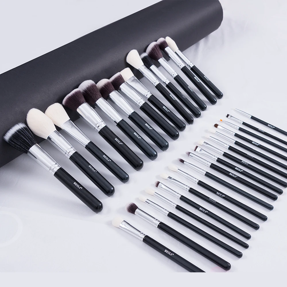 BEILI Black 15 Pcs Makeup Brushes Professional Natrul Goat Synthetic Hair Foundation Powder Eyeshadow Brush Make Up Tools