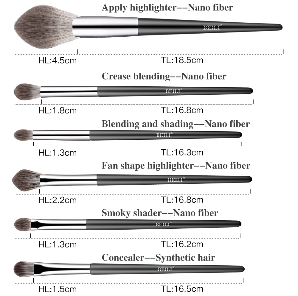 BEILI 12 pcs High quality Professional Makeup Brushes Set Synthetic Eyeshadow Eyebrow Eyeliner Foundation Blush Powder