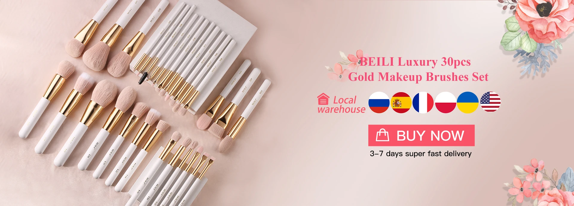 BEILI Goat Makeup Brush Set Eyeshadow Makeup Brushes Professional Foundation Blending Eyebrow Fan Blush brosse maquiagens