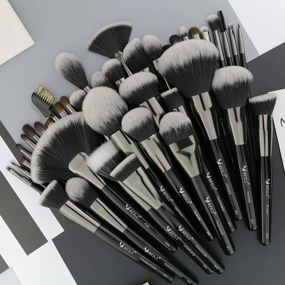 BEILI Goat Makeup Brush Set Eyeshadow Makeup Brushes Professional Foundation Blending Eyebrow Fan Blush brosse maquiagens