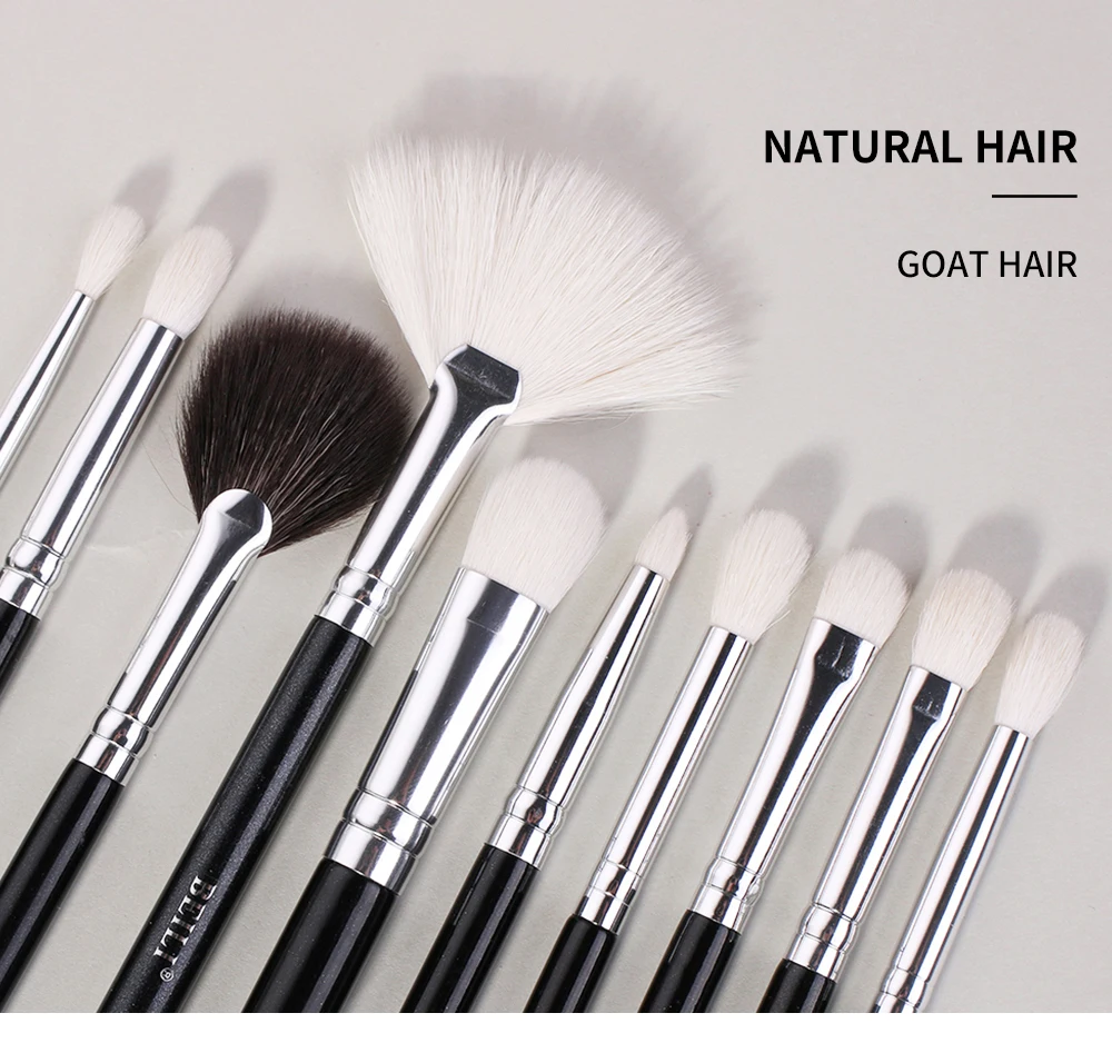 BEILI Goat Makeup Brush Set Eyeshadow Makeup Brushes Professional Foundation Blending Eyebrow Fan Blush brosse maquiagens