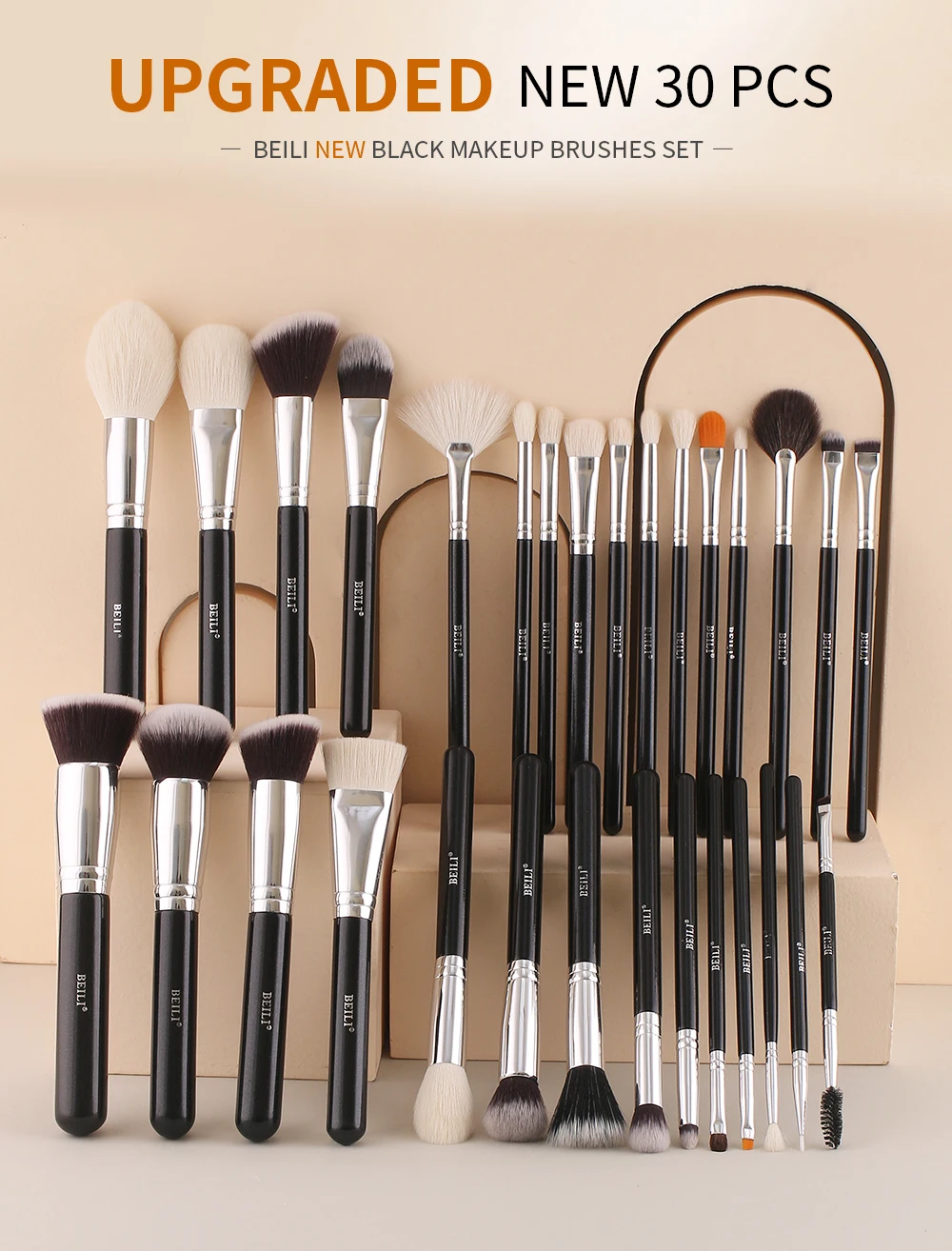 BEILI Goat Makeup Brush Set Eyeshadow Makeup Brushes Professional Foundation Blending Eyebrow Fan Blush brosse maquiagens