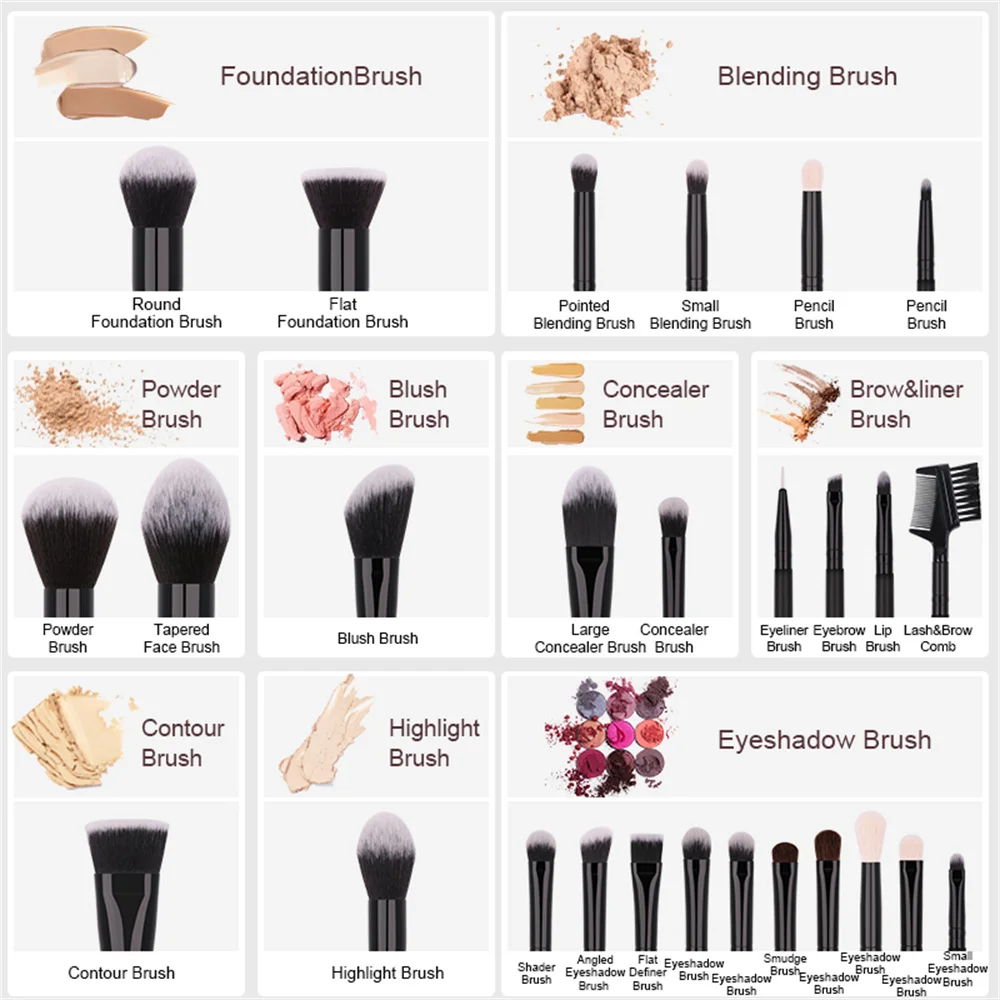 DUcare Black makeup brush Professional Makeup Eyeshadow Foundation Powder Soft Synthetic Hair Makeup Brushes brochas maquillaje