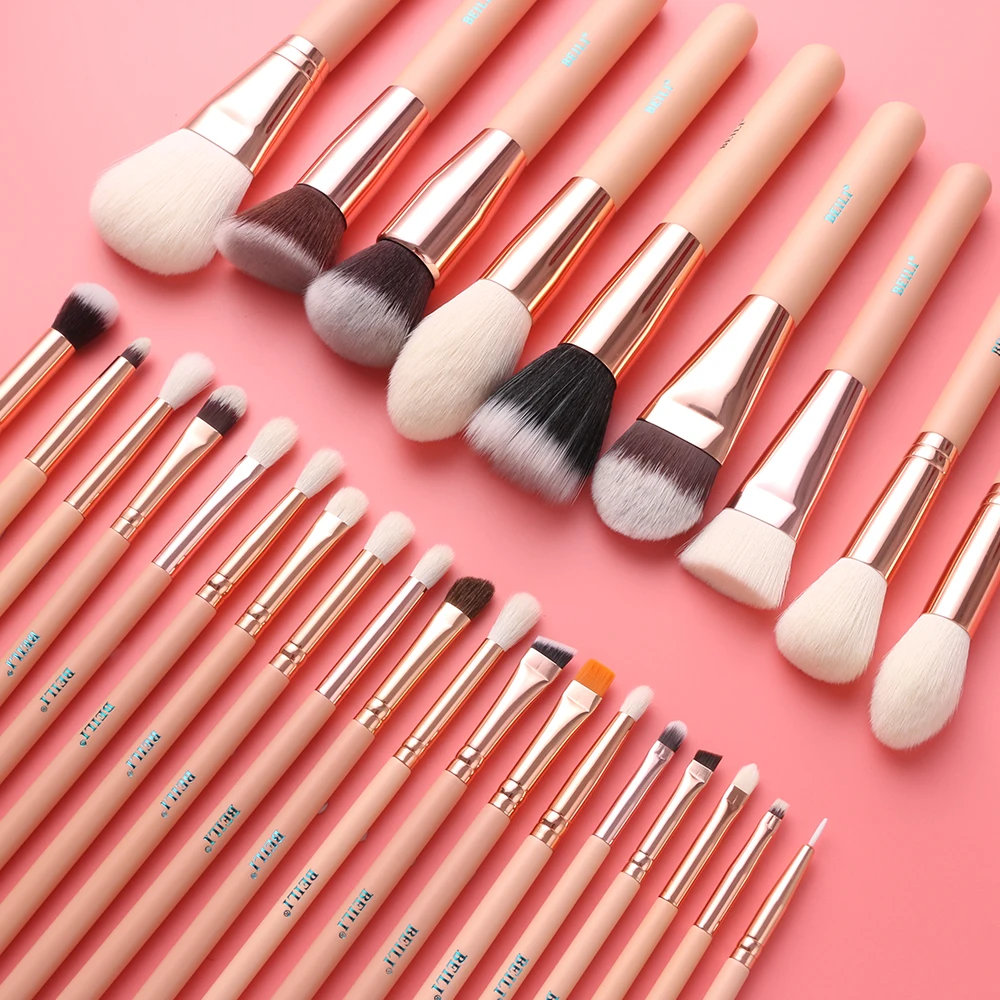 BEILI 15Pcs Rose Gold Makeup Brushes Pink Natural Goat Hair Foundation Powder Blush Eyeshadow Brush Set brochas maquillaje