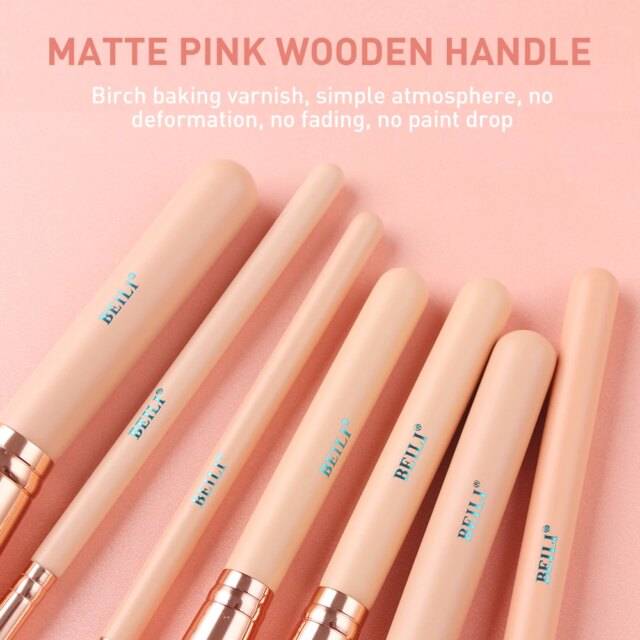 BEILI 15Pcs Rose Gold Makeup Brushes Pink Natural Goat Hair Foundation Powder Blush Eyeshadow Brush Set brochas maquillaje - Image 6