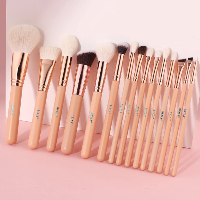 BEILI 15Pcs Rose Gold Makeup Brushes Pink Natural Goat Hair Foundation Powder Blush Eyeshadow Brush Set brochas maquillaje - Image 2