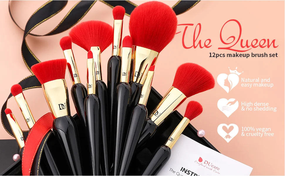 DUcare Makeup Brushes 12Pcs The Queen Seris Premium Gifts Foundation Powder Face Blush Eyeshadow Make up Brush Rubber Handle Set