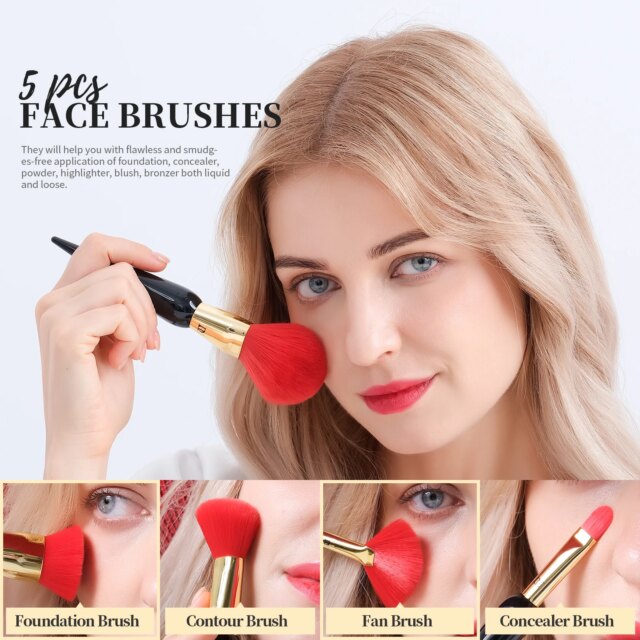 DUcare Makeup Brushes 12Pcs The Queen Seris Premium Gifts Foundation Powder Face Blush Eyeshadow Make up Brush Rubber Handle Set - Image 3