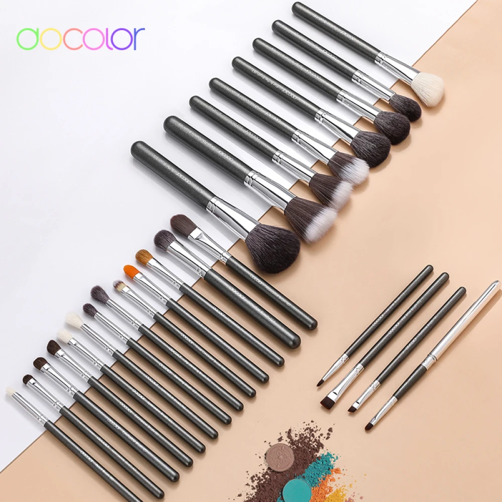 Docolor 25Pcs Makeup Brushes Set Professional Natural Hair Foundation Powder Blush Eyeshadow Face Blending Make up Brushes