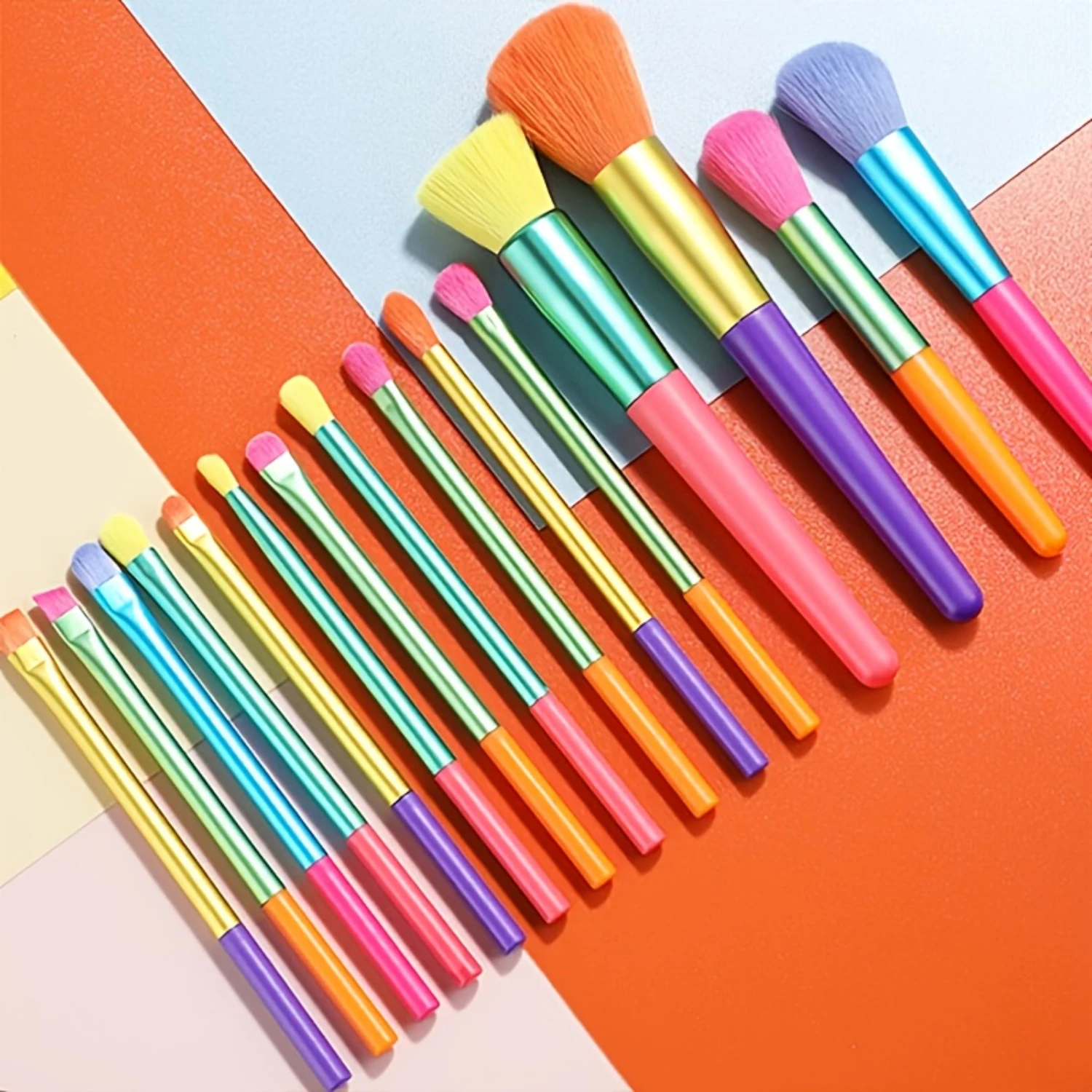 15 Pcs New Style High Quality Makeup Brush Set Rainbow Colors Eyeshadow Powder Foundation Make Up Brushes Cosmetic Tools Jessup