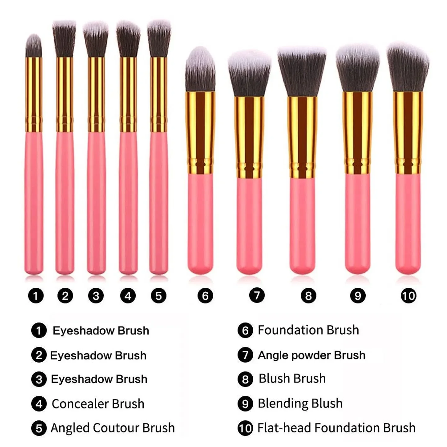 10 pcs makeup brush set Portable fashion high-end beauty tool set (Pink Golden) with bag