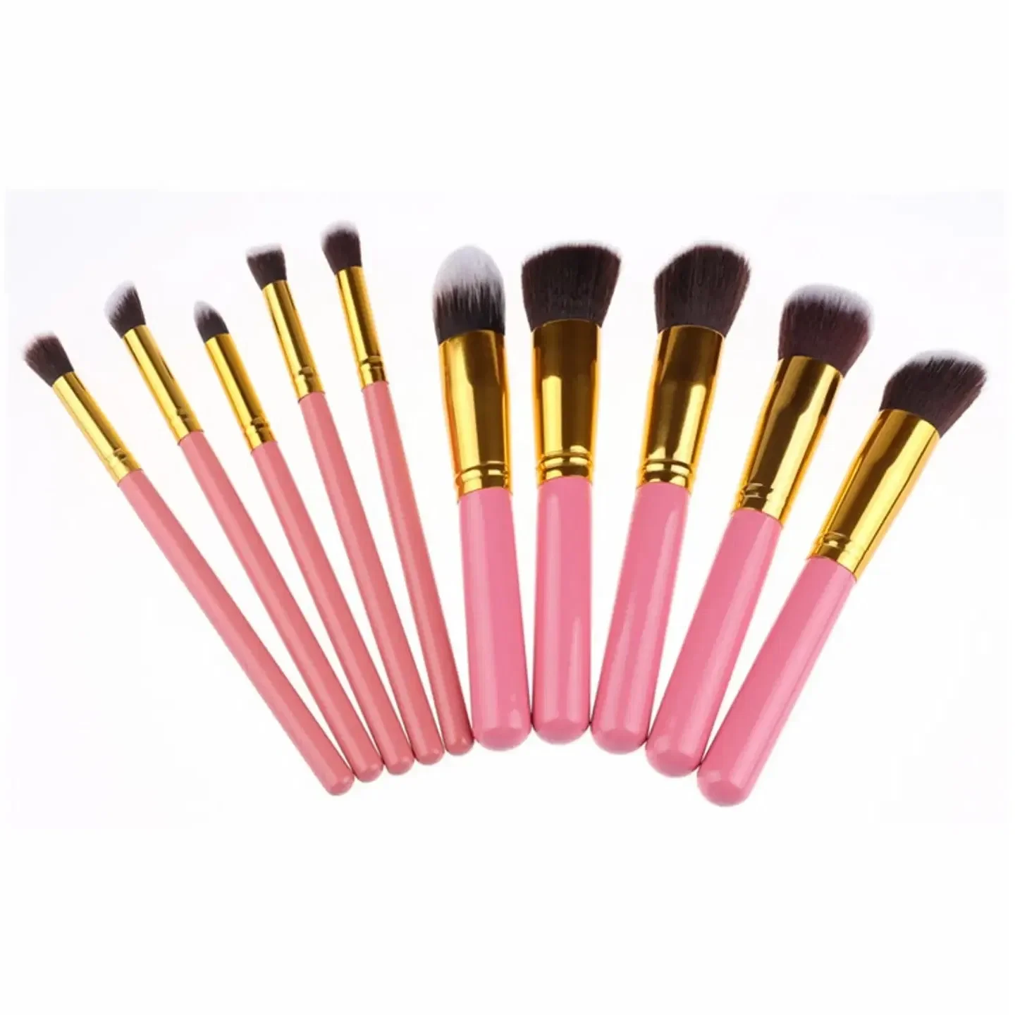 10 pcs makeup brush set Portable fashion high-end beauty tool set (Pink Golden) with bag