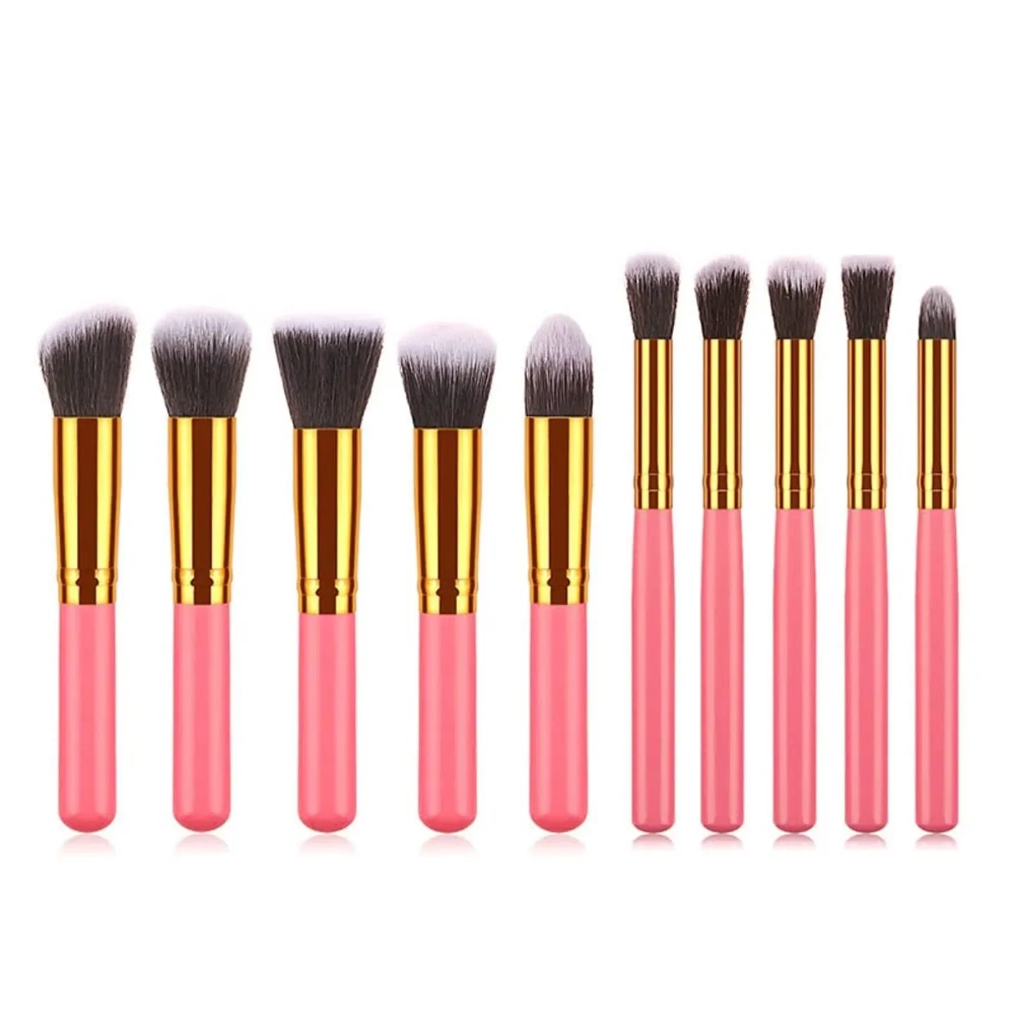 10 pcs makeup brush set Portable fashion high-end beauty tool set (Pink Golden) with bag