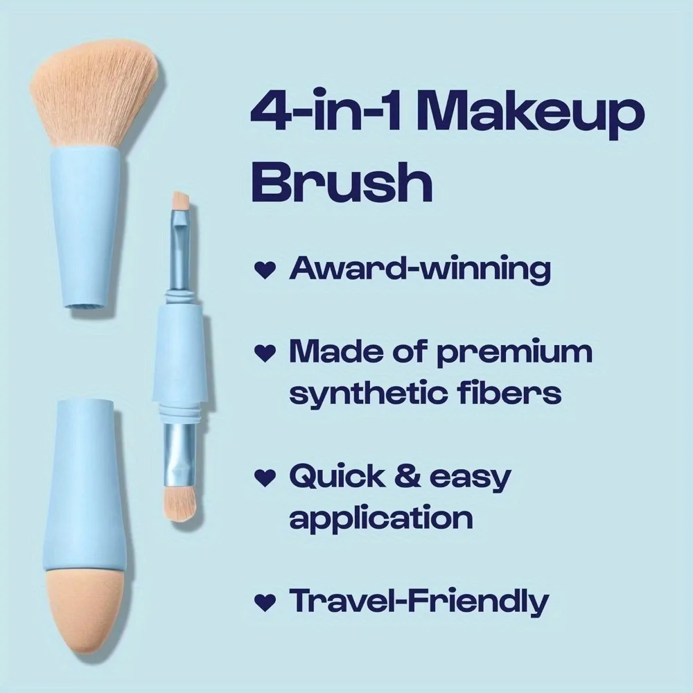 Multifunctional 4-in-1 Makeup Brush - Multifunctional Makeup Brush - Portable Makeup Tools - Travel Friendly