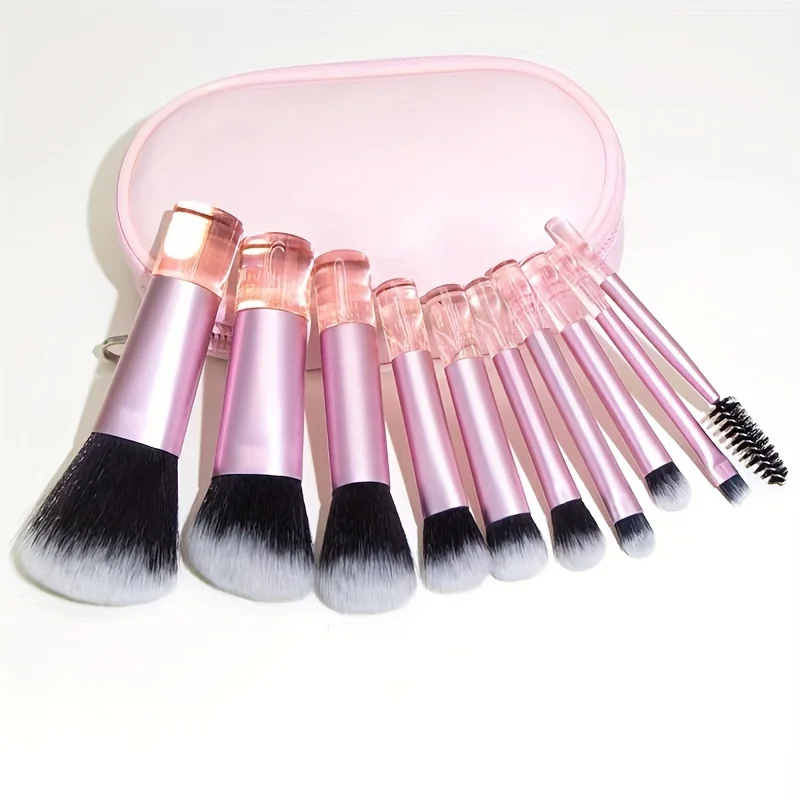 10-Piece Mini Makeup Brush Set with Storage Bag - Portable, High-Quality Cosmetic Brushes for Versatile Makeup Application