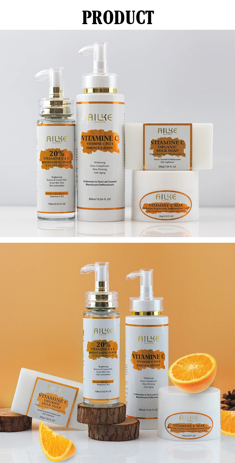 AILKE Vitamin C Skin Care Kit, With Lightening Body Lotion, Even Skin Tone Cream, Whitening Serum, Brightening Soap