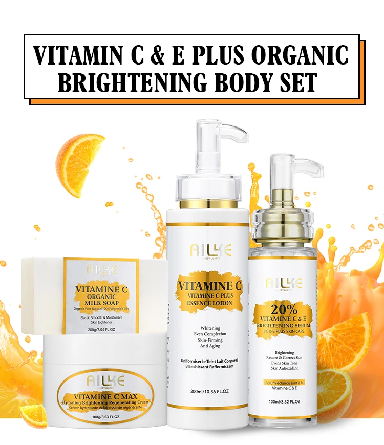 AILKE Vitamin C Skin Care Kit, With Lightening Body Lotion, Even Skin Tone Cream, Whitening Serum, Brightening Soap