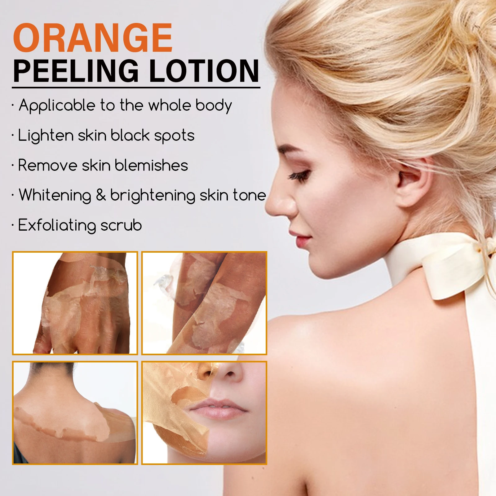 Orange Peeling Lotion Gentle Exfoliating Fading Dark Spots for Body Relieve Dry Skin Moisturize Brightening Skin Tone Care Cream