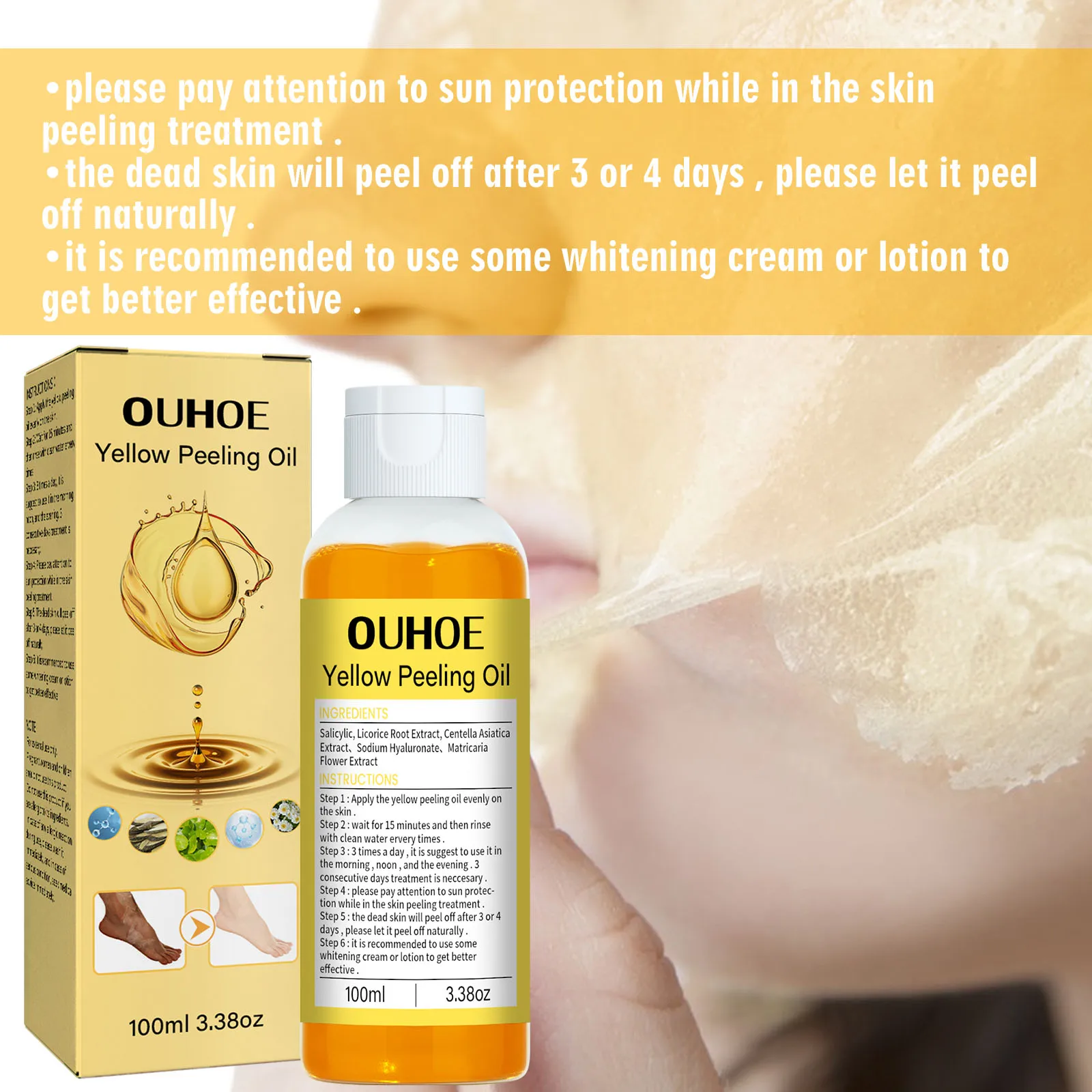 Natural Yellow Peeling Oil Extra Strong Whitening Exfoliating Bleaching Dark Skin Hands Feet Body Care Solution for All Skin