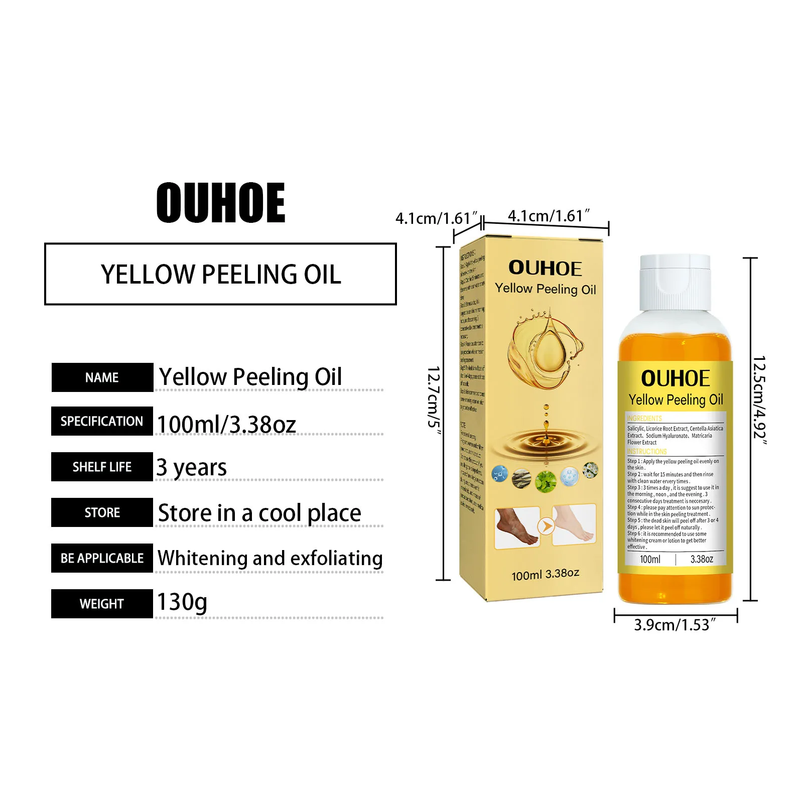 Natural Yellow Peeling Oil Extra Strong Whitening Exfoliating Bleaching Dark Skin Hands Feet Body Care Solution for All Skin