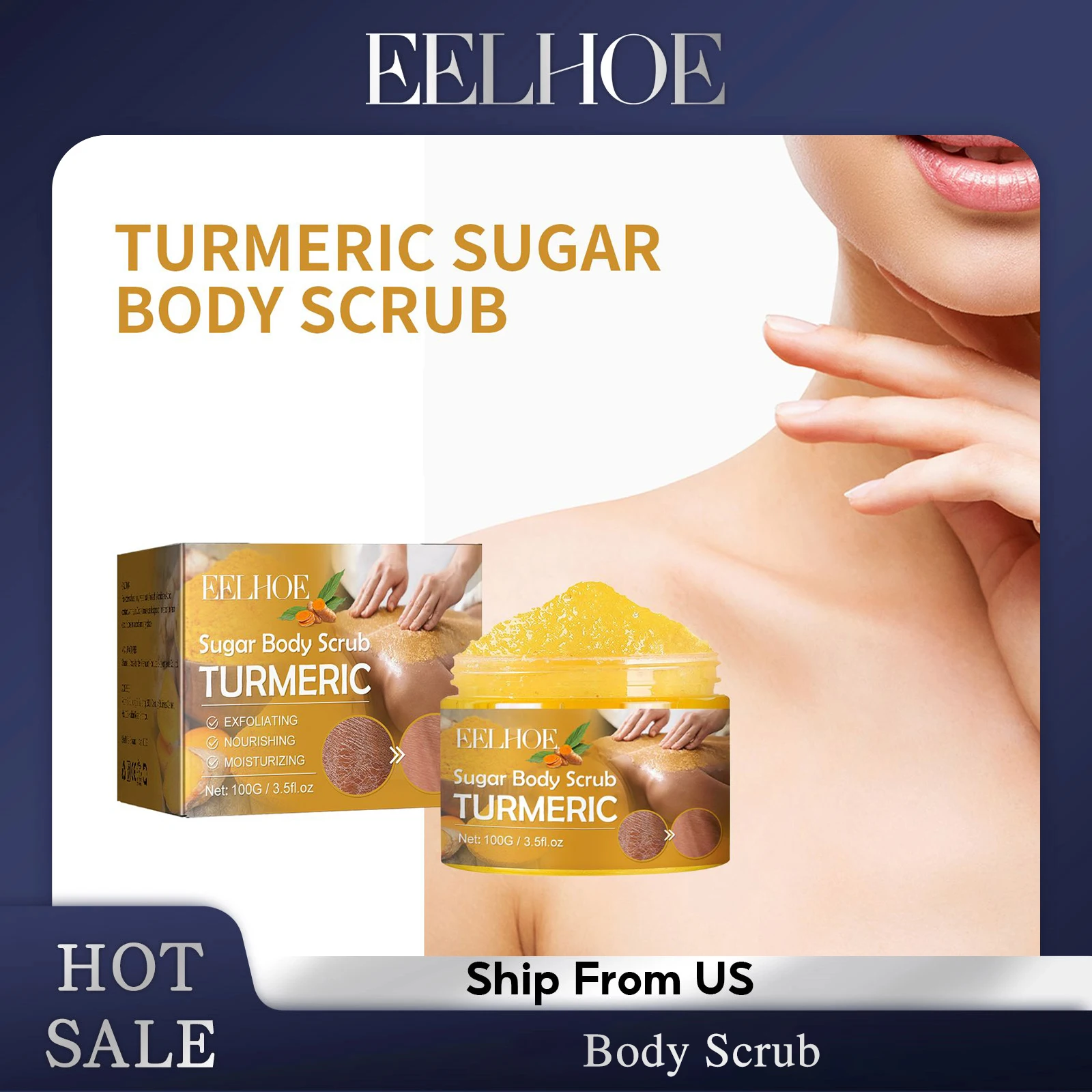 EELHOE Organic Scrub Refresh Exfoliating Nourish Moisturize Clean Cuticle Skin Care Body Whitening Turmeric Sugar Body Scrub