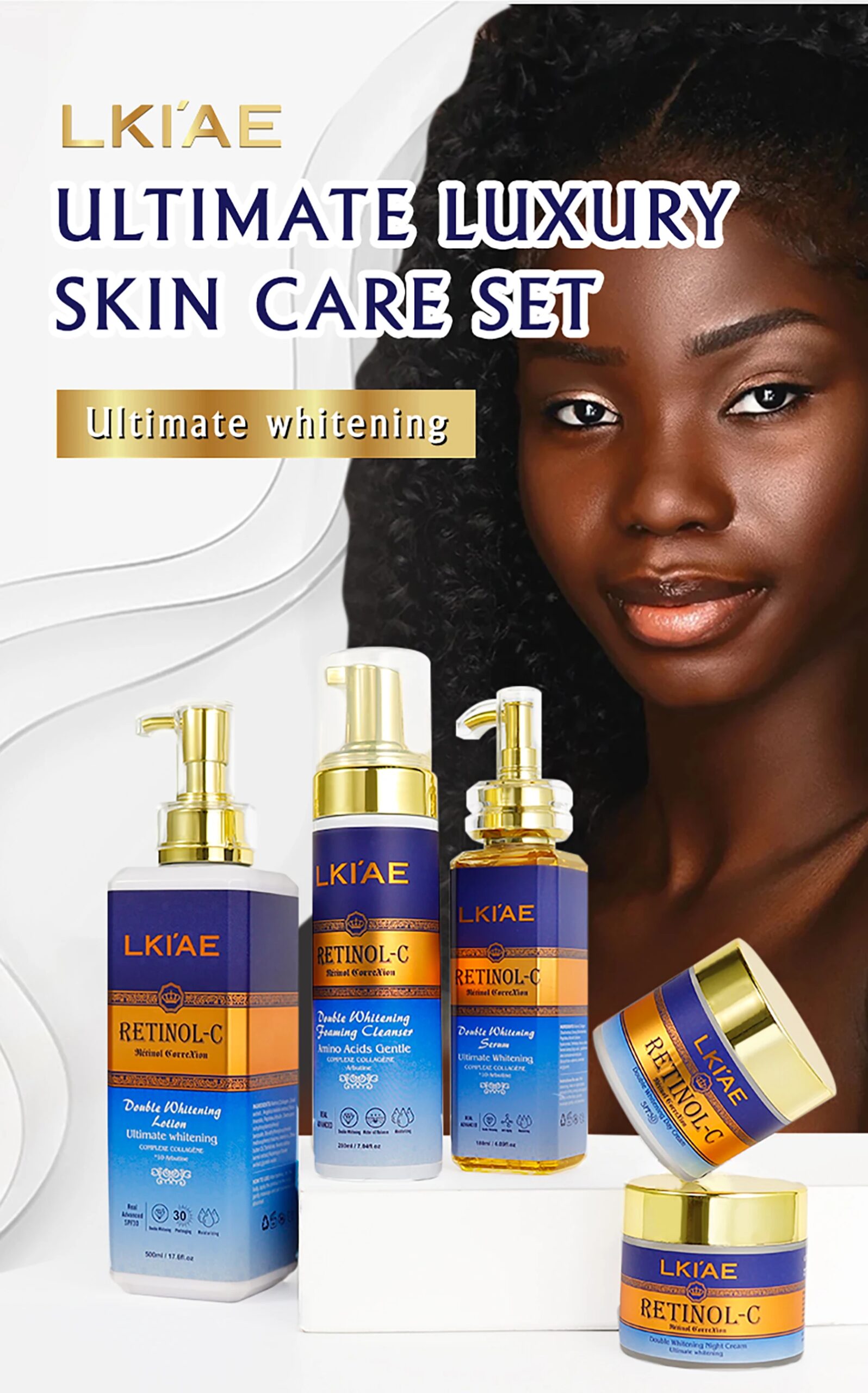 ailke Lightening Skin Care Set Body Lotion Face Cream Day And Night Serum Cleanser