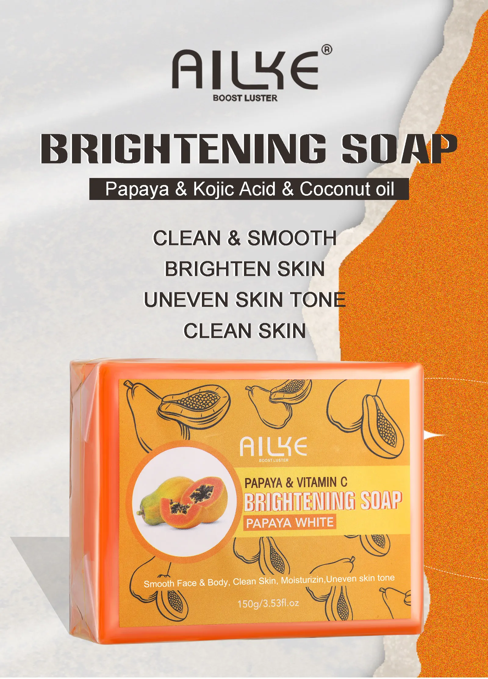 AILKE Skin Whitening Handmade Soap -Organic Papaya Soap For Black Spots, Clean Stains, Improves Dull Skin, Face & Body & Hands