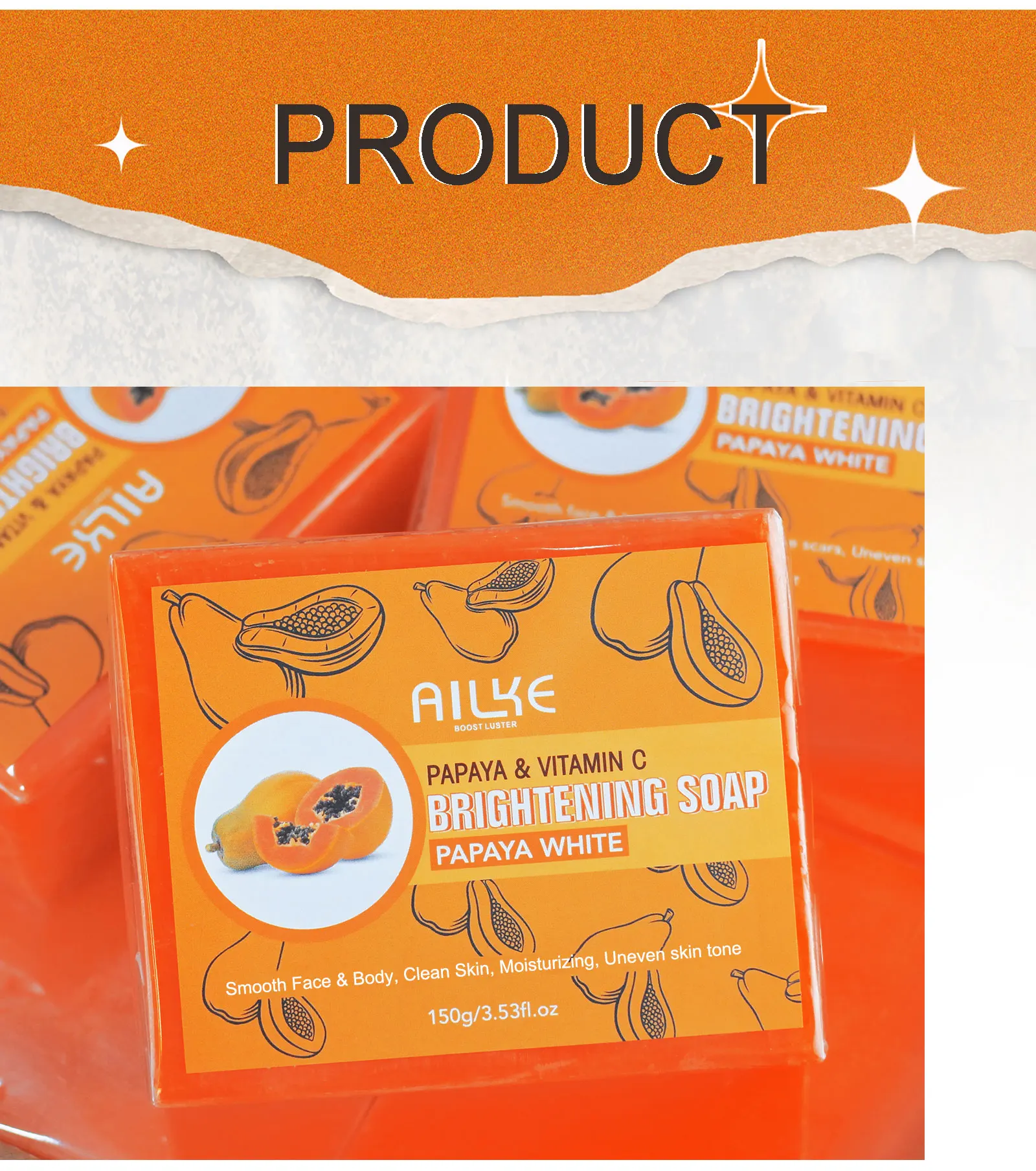 AILKE Skin Whitening Handmade Soap -Organic Papaya Soap For Black Spots, Clean Stains, Improves Dull Skin, Face & Body & Hands