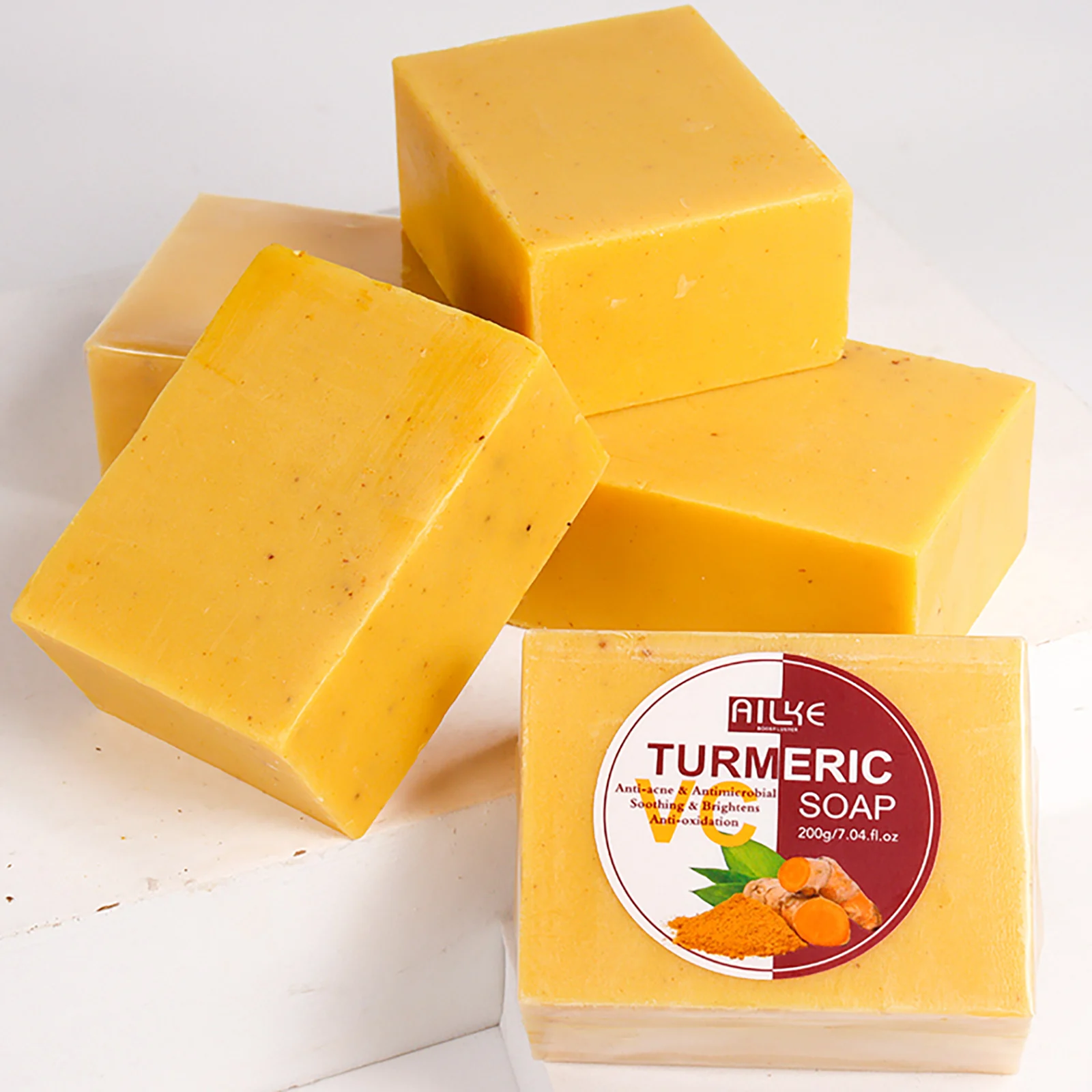 AILKE Natural Turmeric Soap for Face & Body, Lighten, Clean Stains, Brighten Skin Tone, Reduce Acne, Age Spot, Black Spot