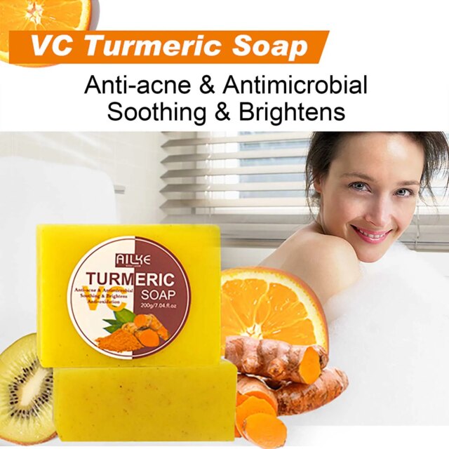 AILKE Natural Turmeric Soap for Face & Body, Lighten, Clean Stains, Brighten Skin Tone, Reduce Acne, Age Spot, Black Spot - Image 2