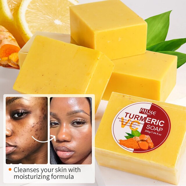 AILKE Natural Turmeric Soap for Face & Body, Lighten, Clean Stains, Brighten Skin Tone, Reduce Acne, Age Spot, Black Spot - Image 4