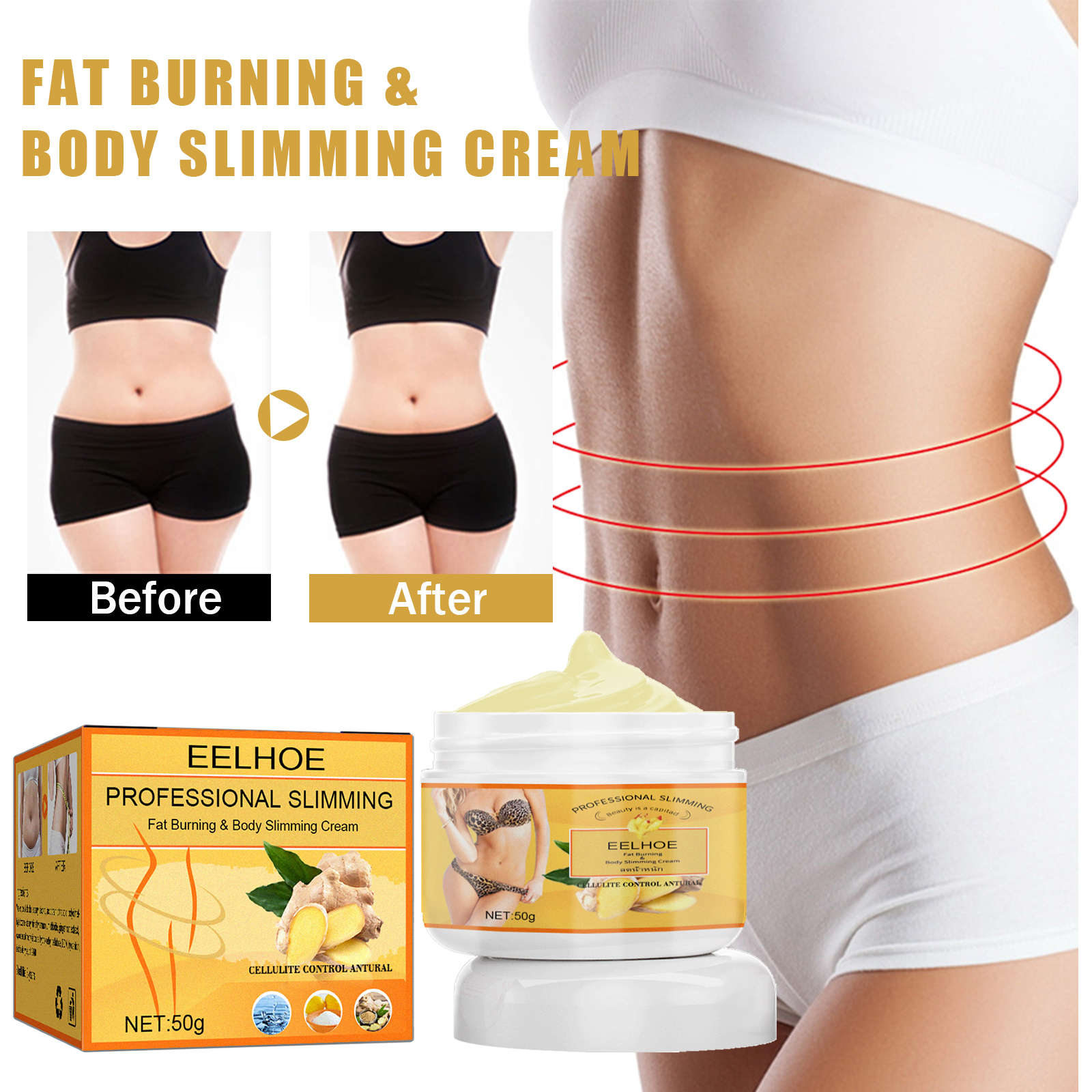 3-Pack Ginger Fat Burning Cream Slimming Fat Burning Kit Body Slimming Massage Full Leg Waist Tightening Skin Fat metabolism Kit