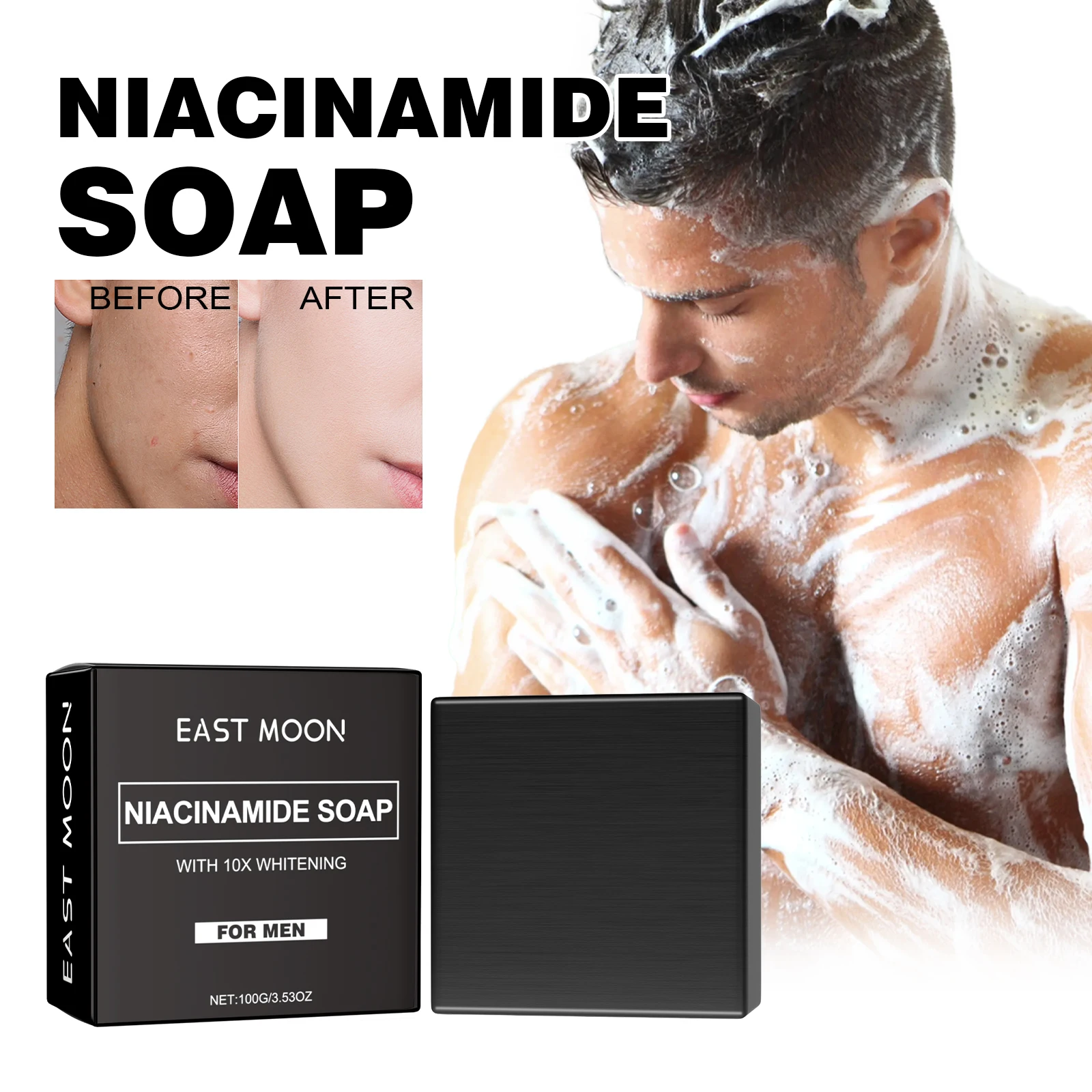 Man Niacinamide Soap Body Cleaning Whitening Glowing Smoothing Acne Marks Fading Acne Soap Bar for Men Face & Body Handmade Soap