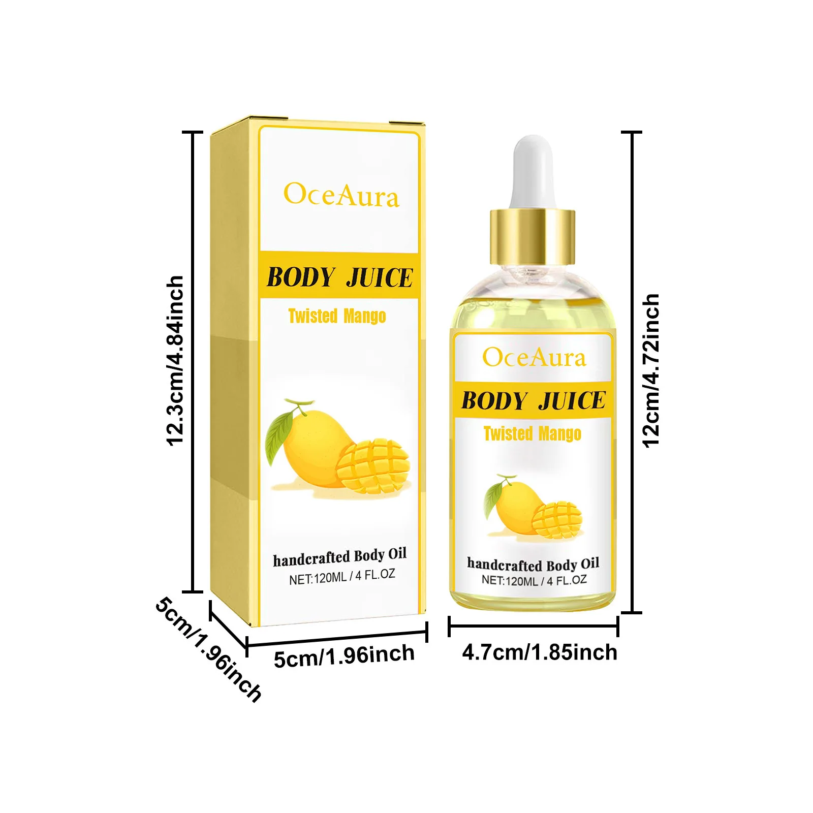 OceAura 4oz Mango Body Care Oil Moisturizes, Hydrates, Relieves Fatigue, Moisturizes and Smooth Skin, Massage Essential Oil