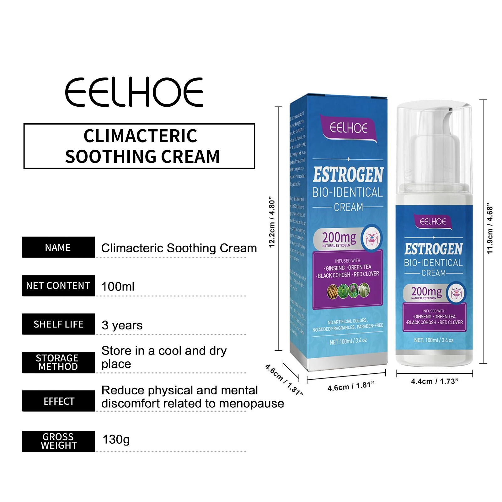 EELHOE Menopausal Progesterone Cream Relief Menopause Hot Flashes Night Sweat Insomnia Relieve Anxiety Stress Female Health Care