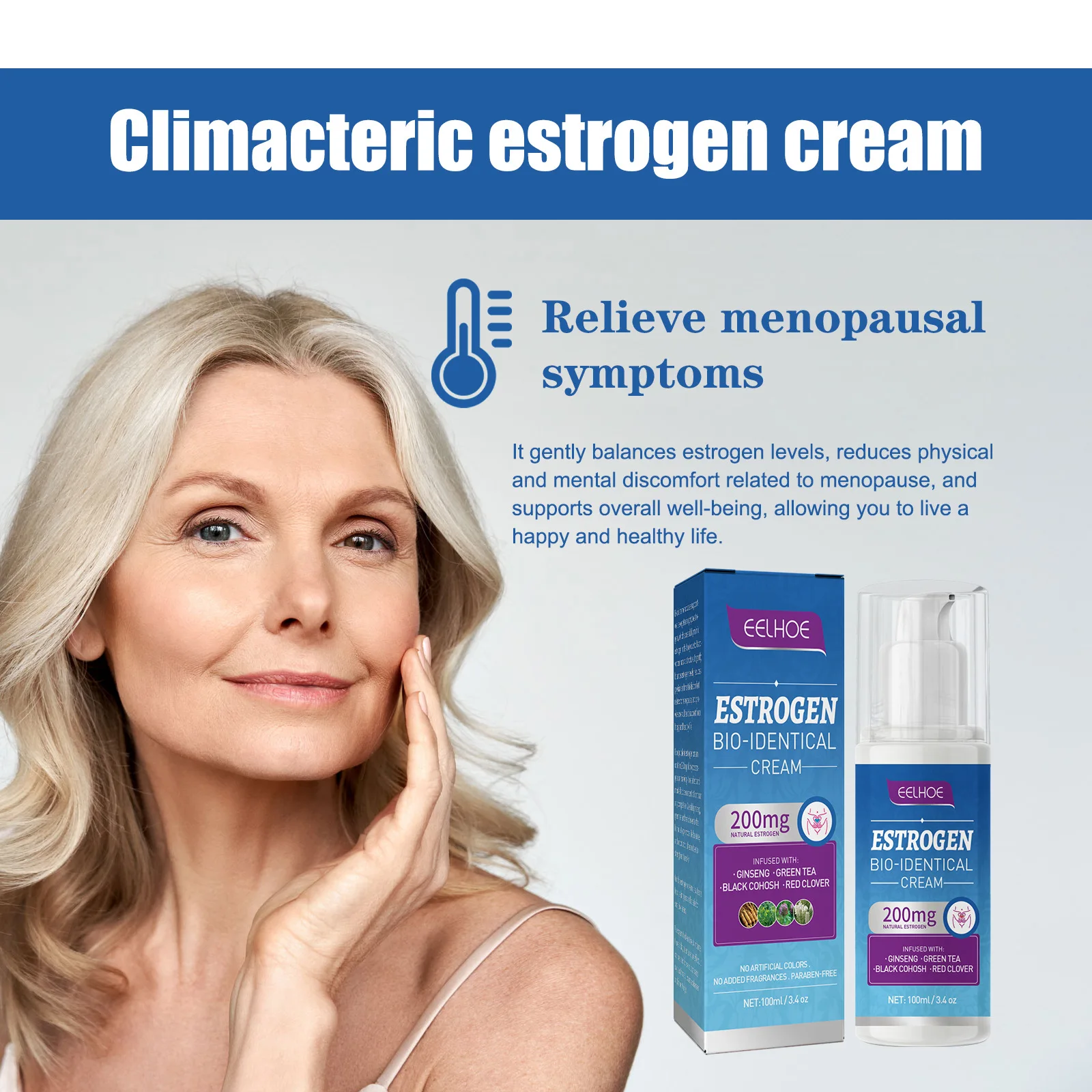 EELHOE Menopausal Progesterone Cream Relief Menopause Hot Flashes Night Sweat Insomnia Relieve Anxiety Stress Female Health Care