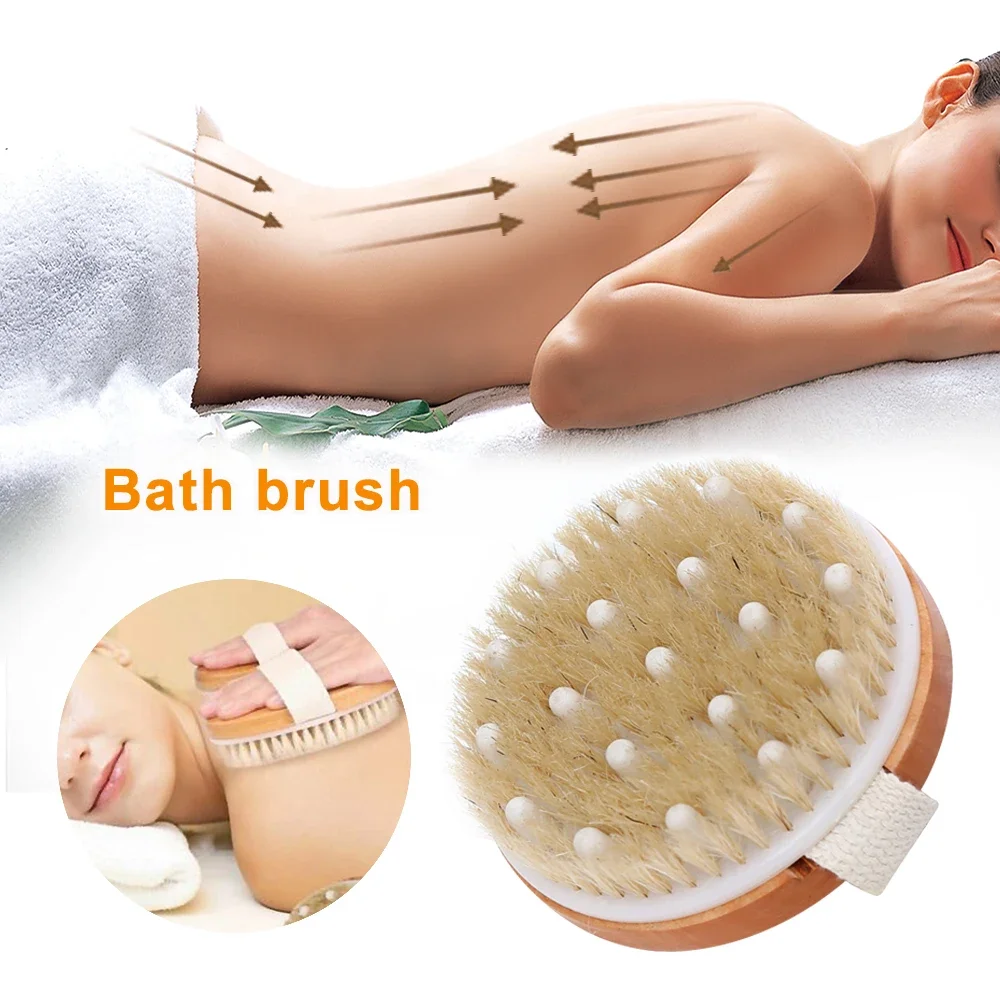 Natural Bristle Bath Brush Exfoliating Wooden Body Massage Shower Brush SPA Woman Man Skin Care Dry Body Brush