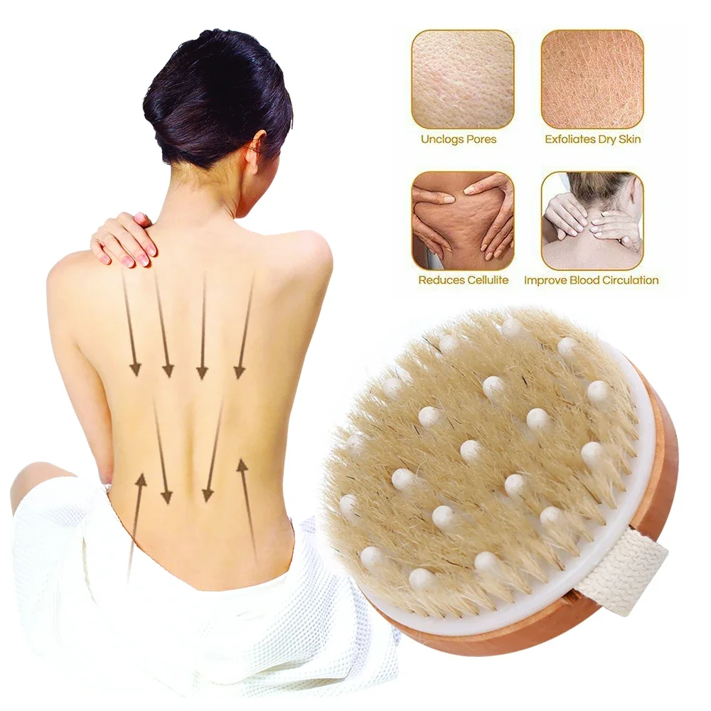 Natural Bristle Bath Brush Exfoliating Wooden Body Massage Shower Brush SPA Woman Man Skin Care Dry Body Brush